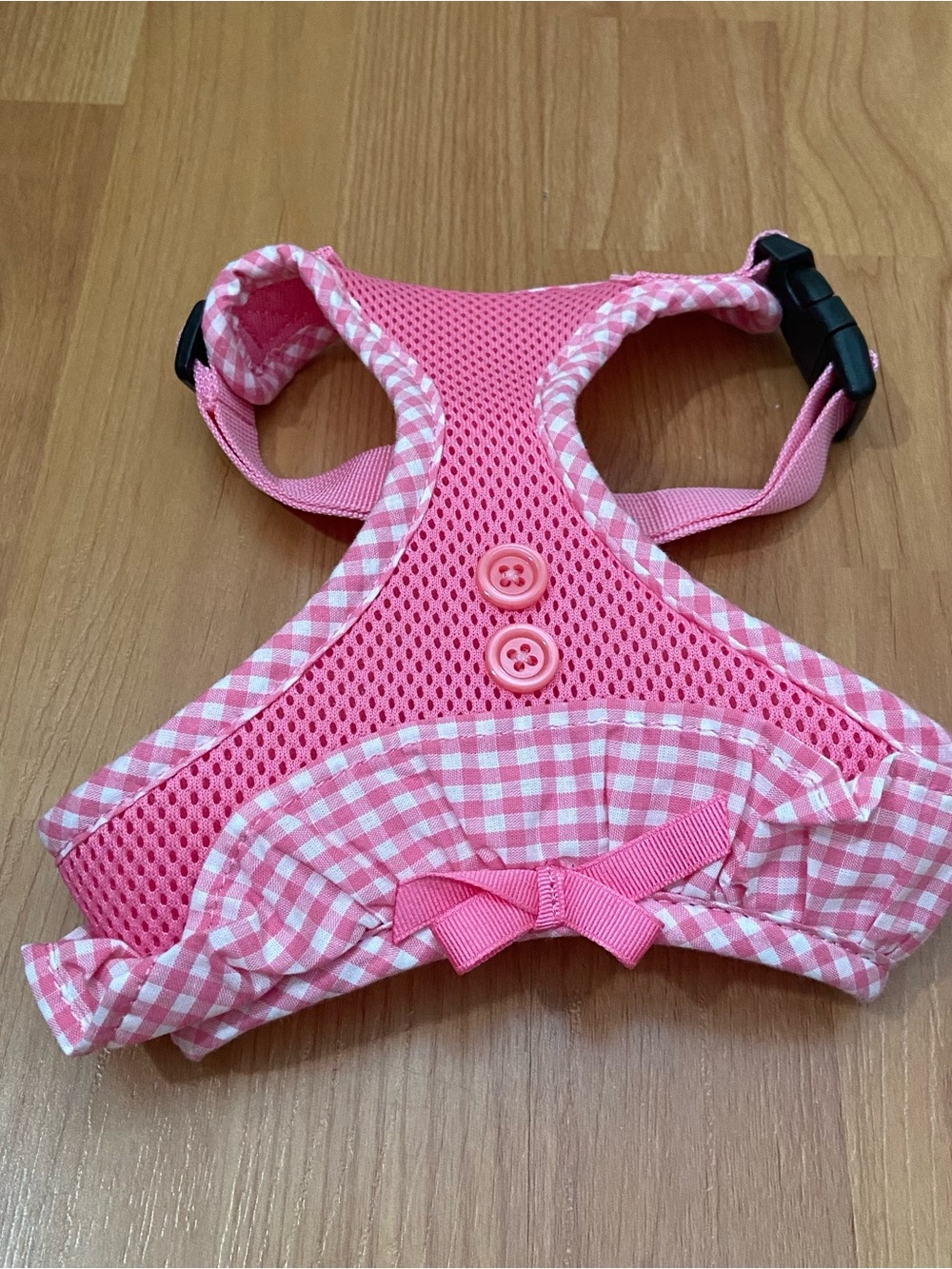 NWOT Puppia Vivien Harness Pink Checkered Bow Small Dog Harness Size Medium